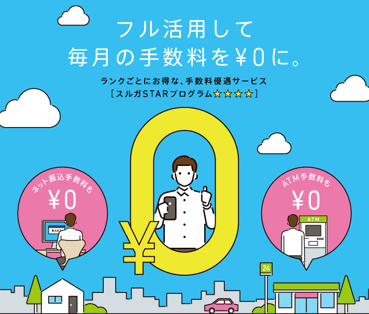 フル活用して毎月の手数料を￥0に。ランクごとにお得な、手数料優遇サービス[スルガSTARプログラム★★★★]