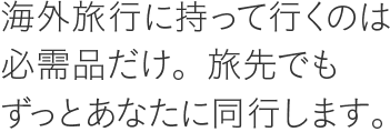 海外旅行に持って行くのは必需品だけ。旅先でもずっとあなたに同行します。