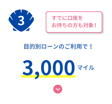 マイル特典3 目的別ローンのご利用で!3,000マイル