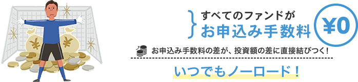すべてのファンドがお申込み手数料¥0 お申込み手数料の差が、投資額の差に直接結びつく!いつでもノーロード!