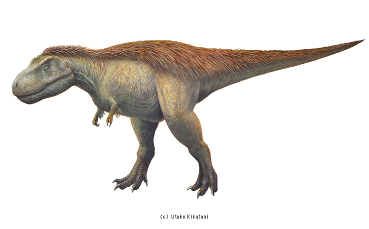 背中に羽毛の生えているティラノサウルス