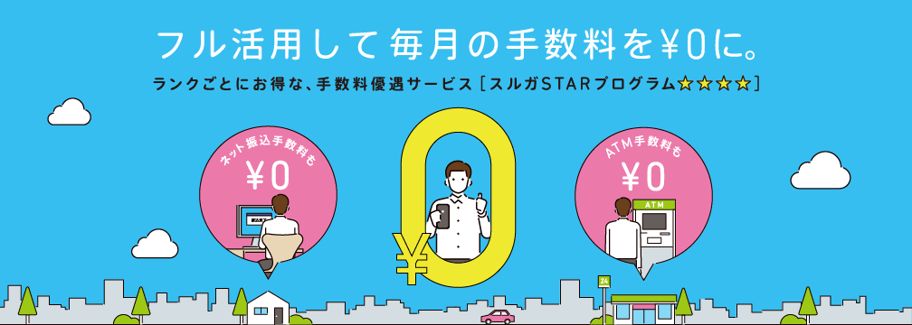 フル活用して毎日の手数料を￥０に。ランクごとにお得な、手数料優遇サービス「スルガSTARプログラム」