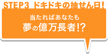 STEP03 ドキドキの抽せん日！ 当たればあなたも夢の億万長者！？