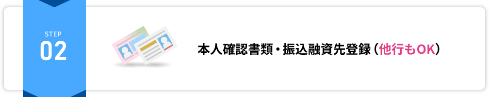 【STEP2】本人確認書類・振込融資先登録（他行もOK）