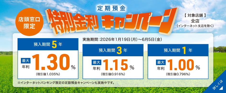 【店頭窓口限定】定期預金特別金利キャンペーン