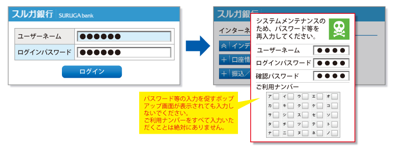 不正なポップアップ画面の例