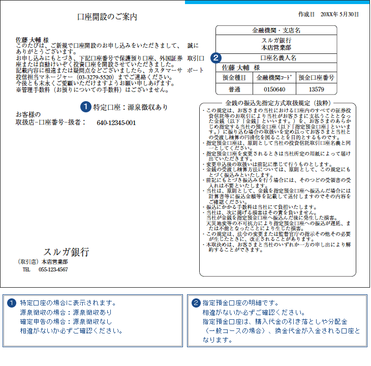 口座開設時にお送りする書類